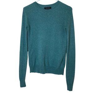 Tahari Small 100% Cashmere Soft Blue Green Classic Crewneck Sweater Quiet Luxury